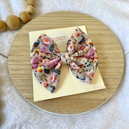 Spring Embroidery Bow on Clip