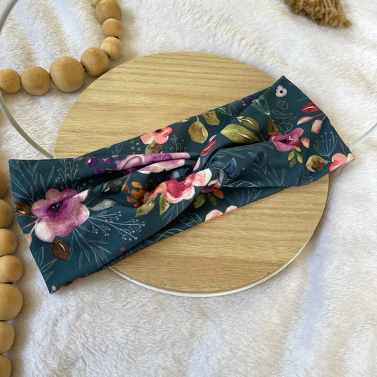 Teal Floral Twisted Headwrap
